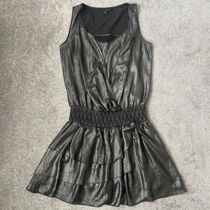 Banana Republic Dress Women 4 Black Silver Metallic Shimmer Holiday Party Ruffle